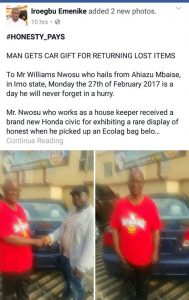 Man Rewarded a Brand New Car for Returning Lost Items to the Owner