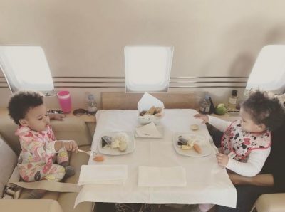 Mikel Obi's Russian Girlfriend Olga Shares New Photos of their Twin Duaghters in a Private Jet Tour (See Photos)