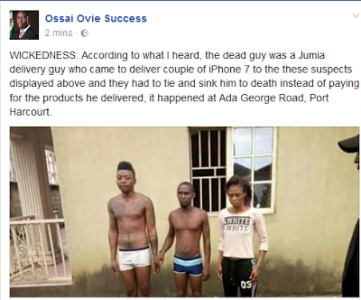 Meet the Suspects who allegedly Murdered a JUMIA Delivery man over iPhone 7