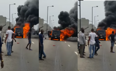 Nigerian Beauty Queen Cheats Death, as her G-Wagon Goes up in Flames