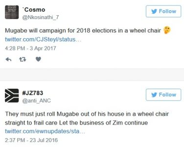 Twitter Users Ridicule President Mugabe Who's Allegedly Ruling from a Wheelchair