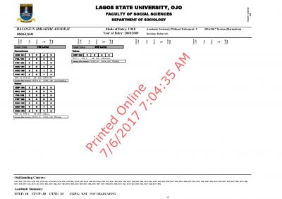 Wizkid's LASU result